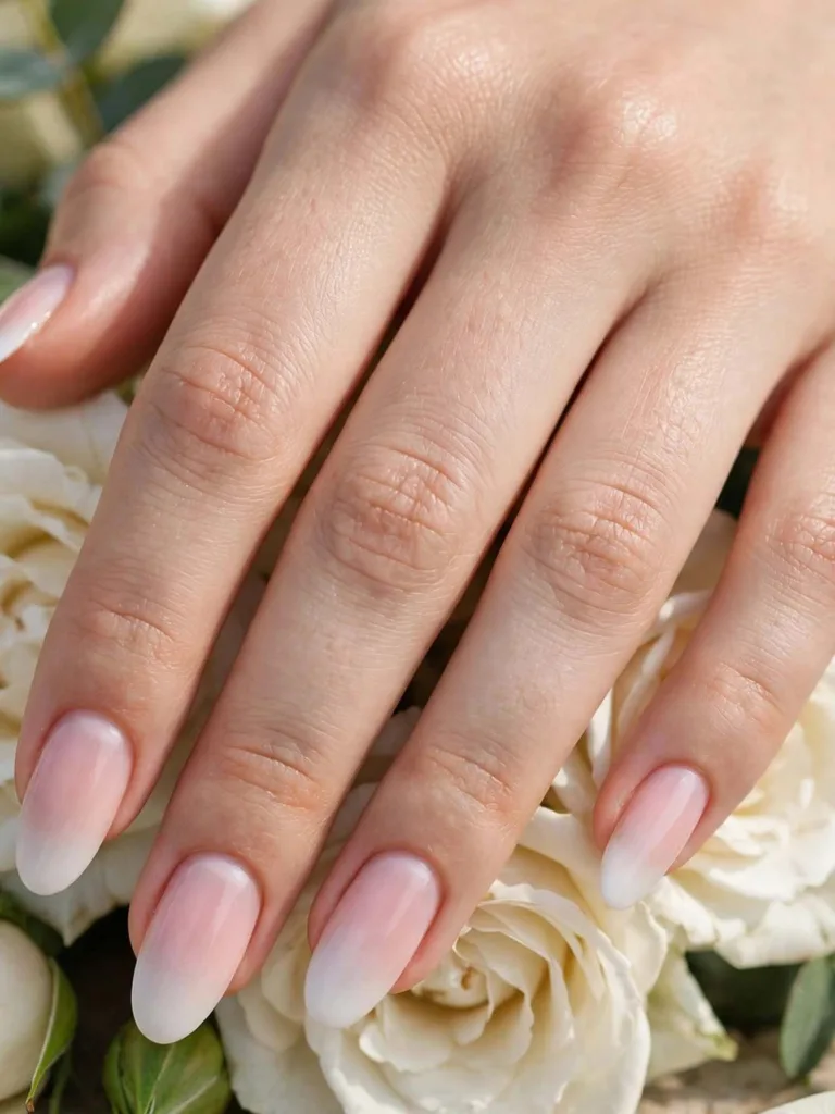 Baby boomer French nails with a pink to white gradient