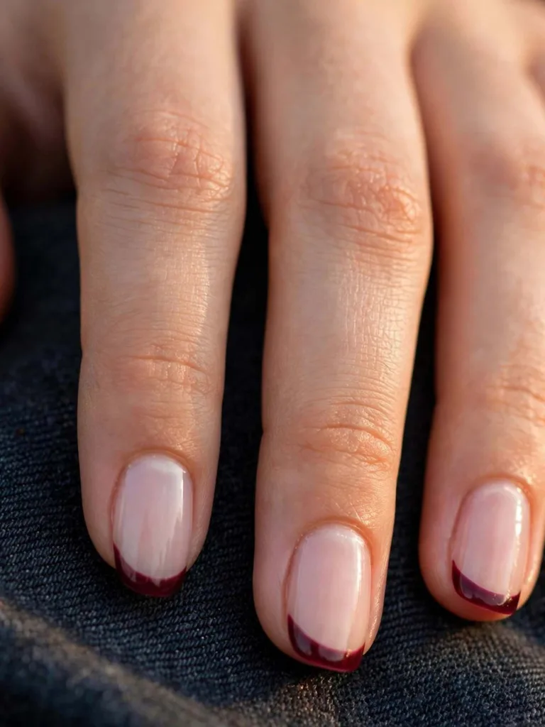 Burgundy French tip nails with a milky base