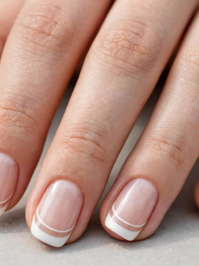 Double French line nails with two parallel white lines