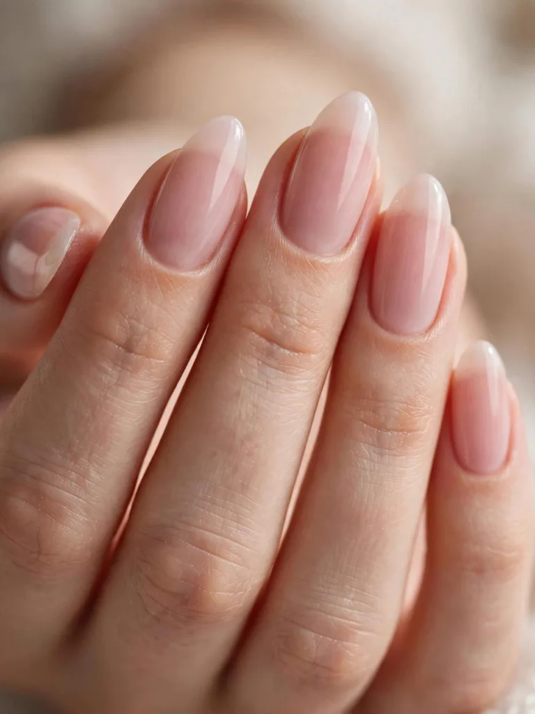 Freshly finished ghost rose manicure with sheer milky-rose nails