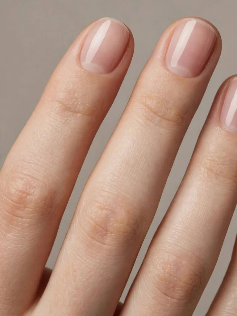 Sheer milky rose nail polish wash on short natural nails