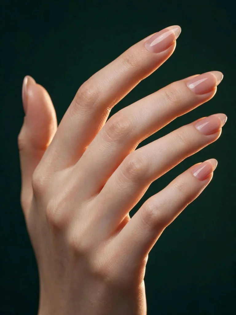 Almond-shaped nails in translucent rose nude
