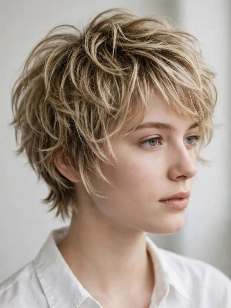 Classic Textured Bixie on a woman in her early 20s, short layered hair