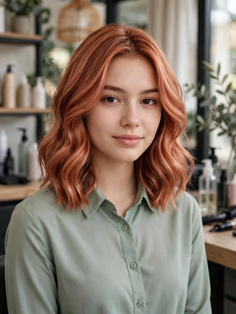 Collarbone Lob haircut on a woman in a bright salon, a 2026 hair trends idea