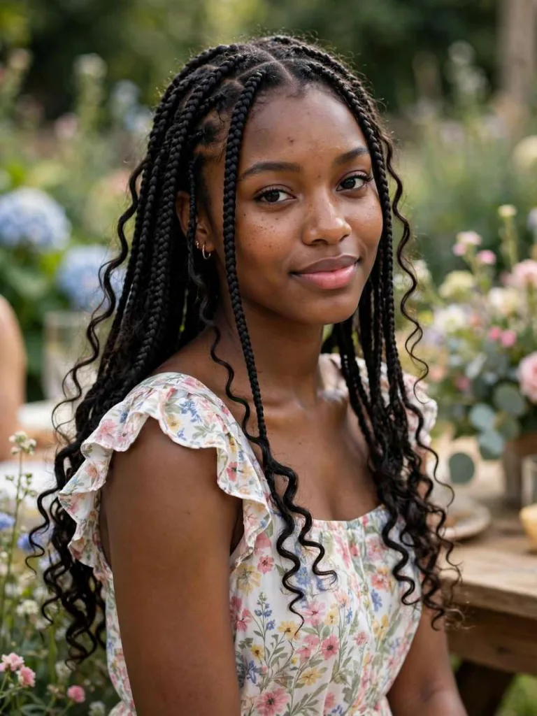 Goddess box braids with loose curly ends