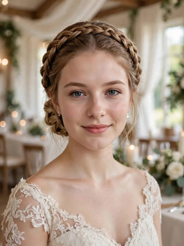 Braided Crown Bun on a woman in her early 20s, braided bun hairstyle