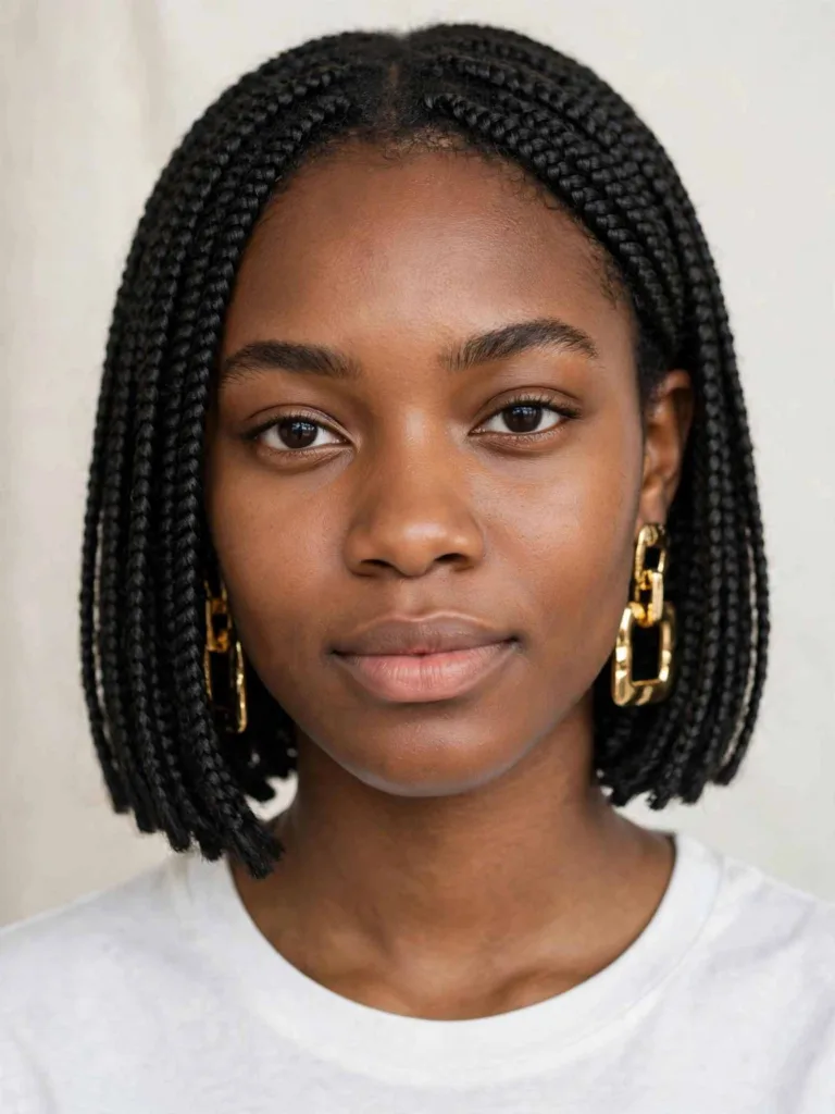 Blunt chin-length bob braids with a precise jawline cut