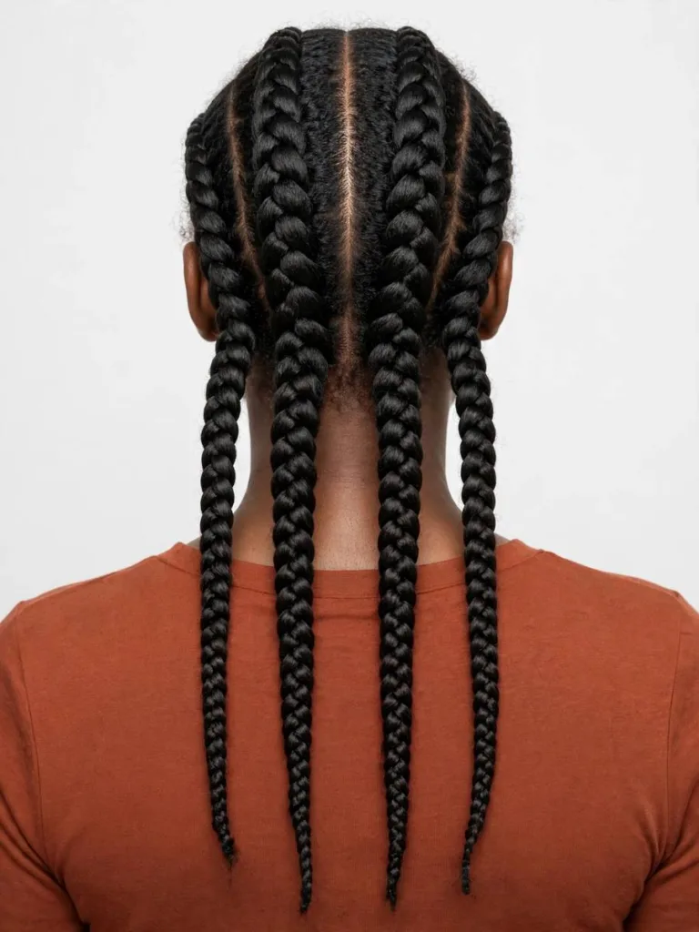 Woman with four Dutch braids in parallel rows