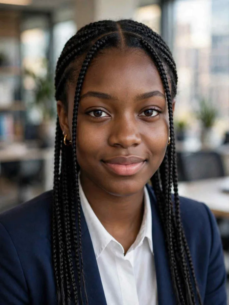 Middle-part sleek bob braids in a symmetrical style
