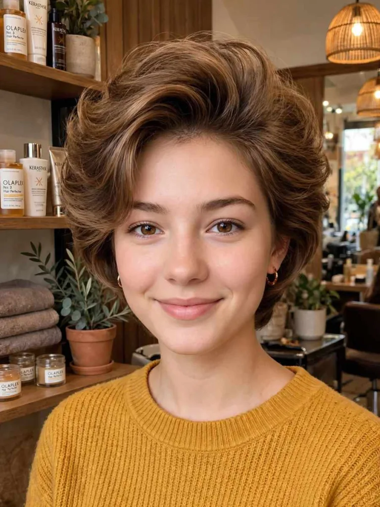 Voluminous Bixie For Thin Looking Hair on a woman in her early 20s, short layered hair