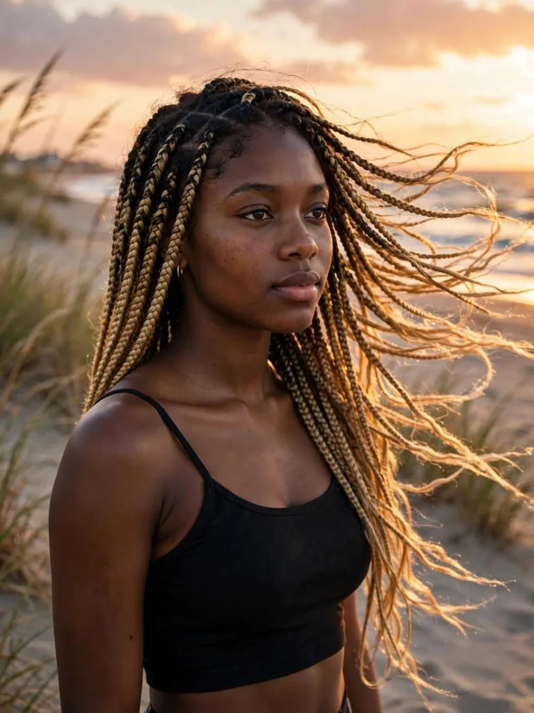 Blonde ombre box braids from dark roots