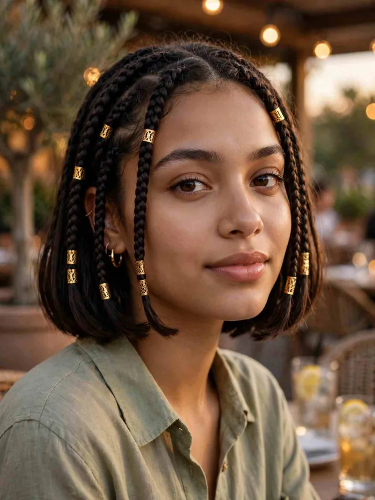 Bob braids with gold cuffs placed near the face