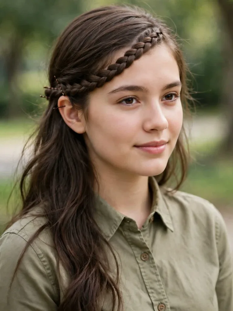 Woman with a lace Dutch braid swept across her forehead