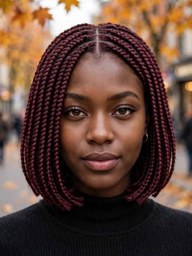 Burgundy bob braids in a deep wine tone