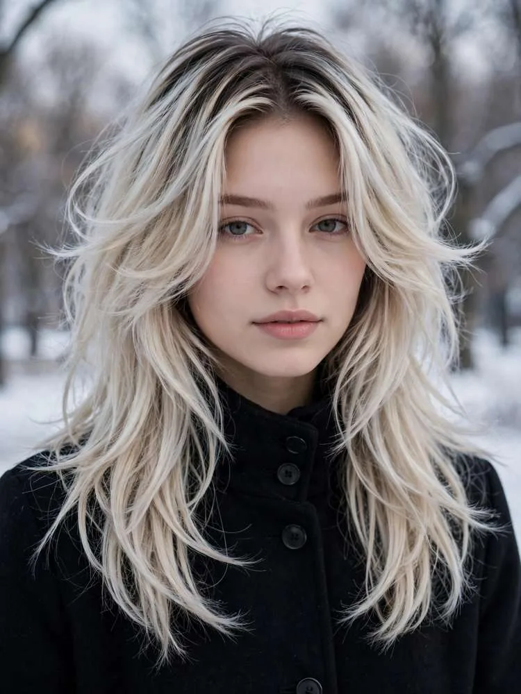 Icy Blonde With Rooted Dimension blonde shade, winter hair color idea 15