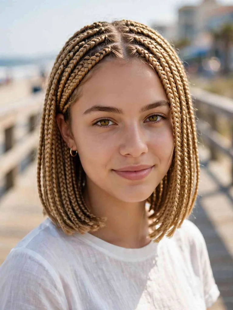 Honey blonde bob braids with a sunlit finish