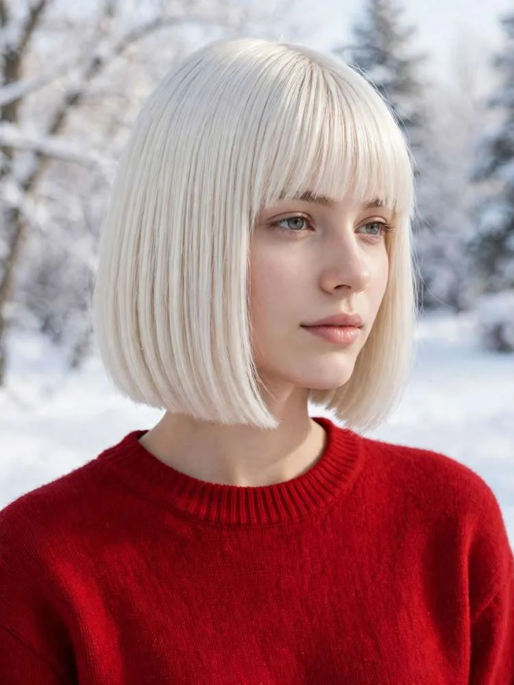 Snowy Platinum Bob blonde shade, winter hair color idea 16