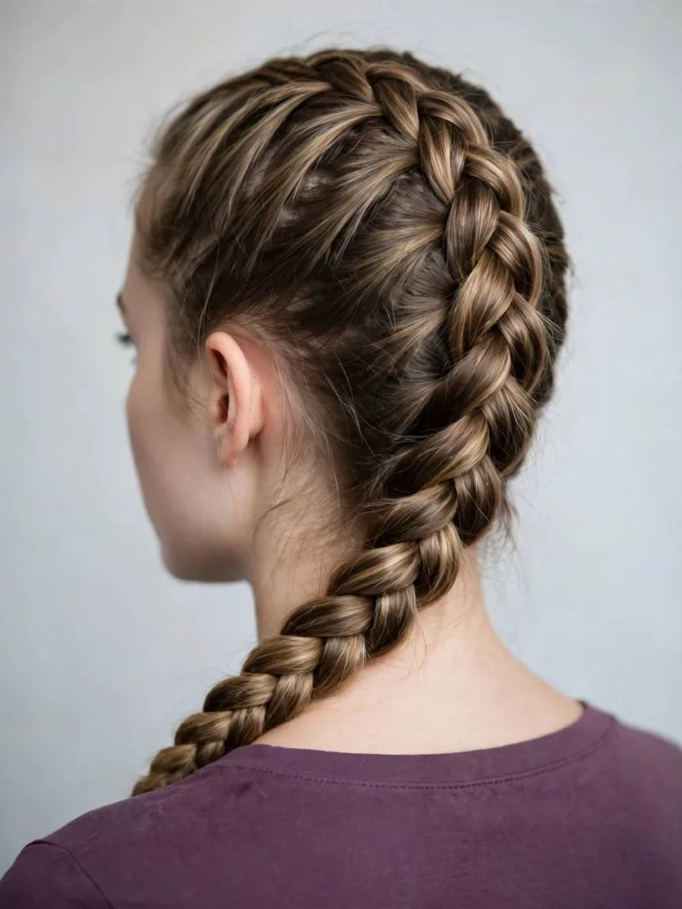 Woman with a diagonal Dutch braid across the back of her head