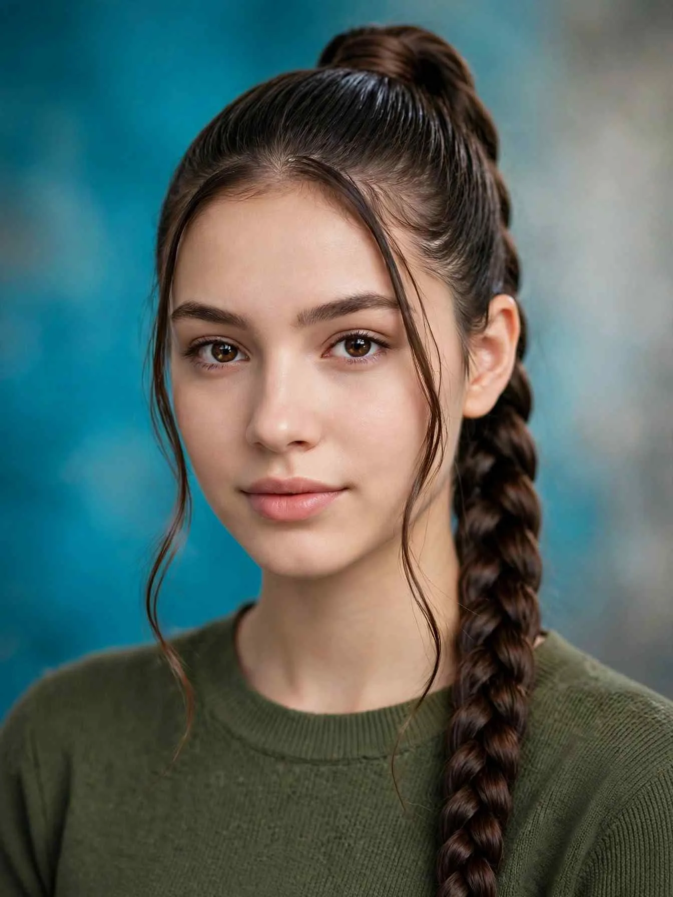 Sleek braided ponytail with two loose face-framing pieces