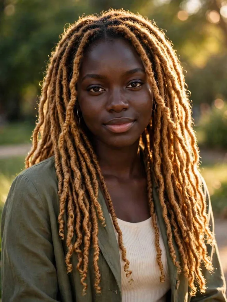 Honeyed loc color with golden warmth through the lengths.