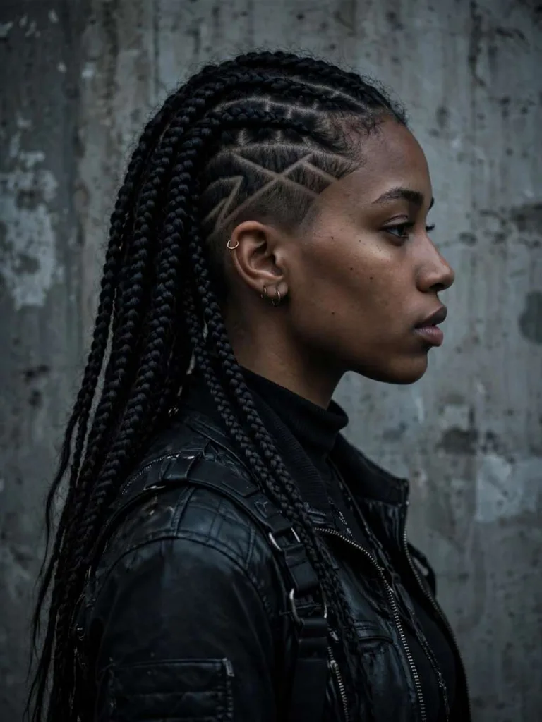 Box braids paired with a shaved undercut