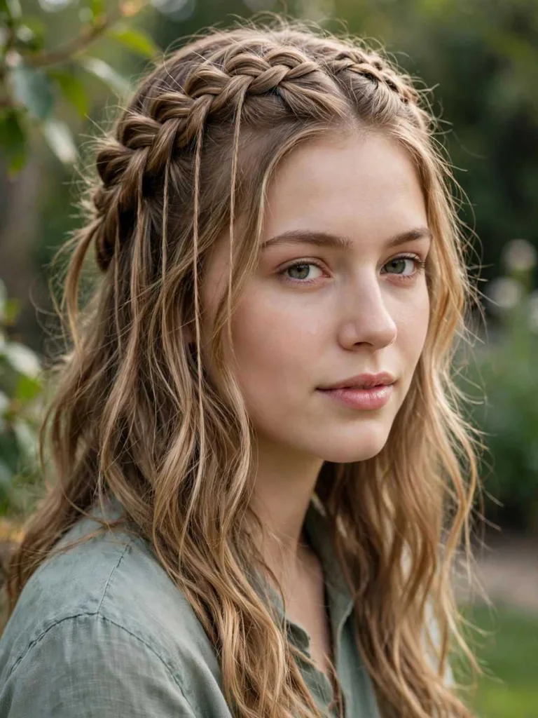 Waterfall Crown Braid on a woman in her early 20s, braided crown hairstyle