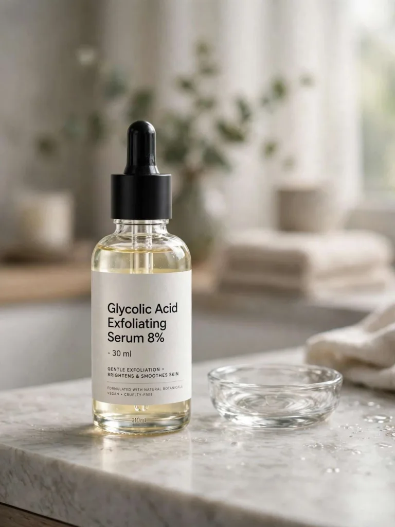 Chemical exfoliant serum bottle used on exfoliation night of skin cycling